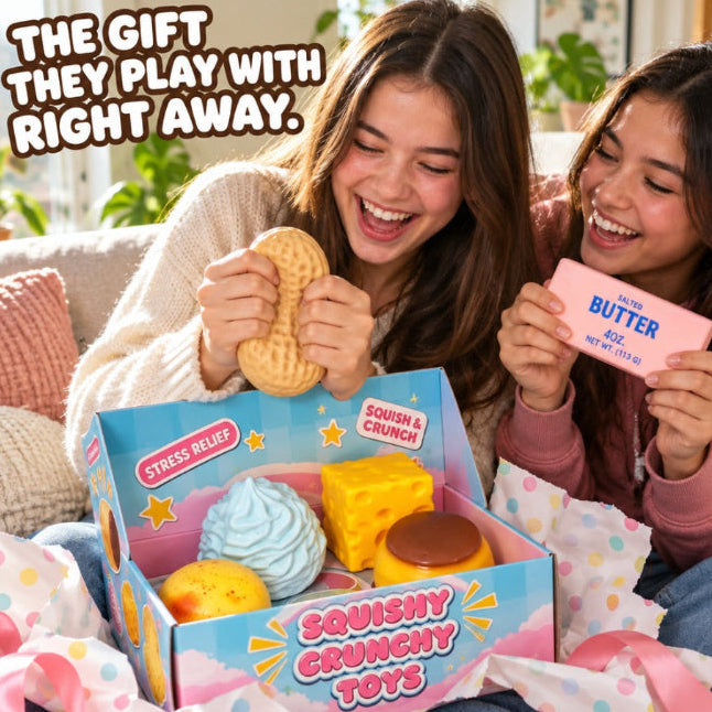 Teens opening the squishy set as a gift